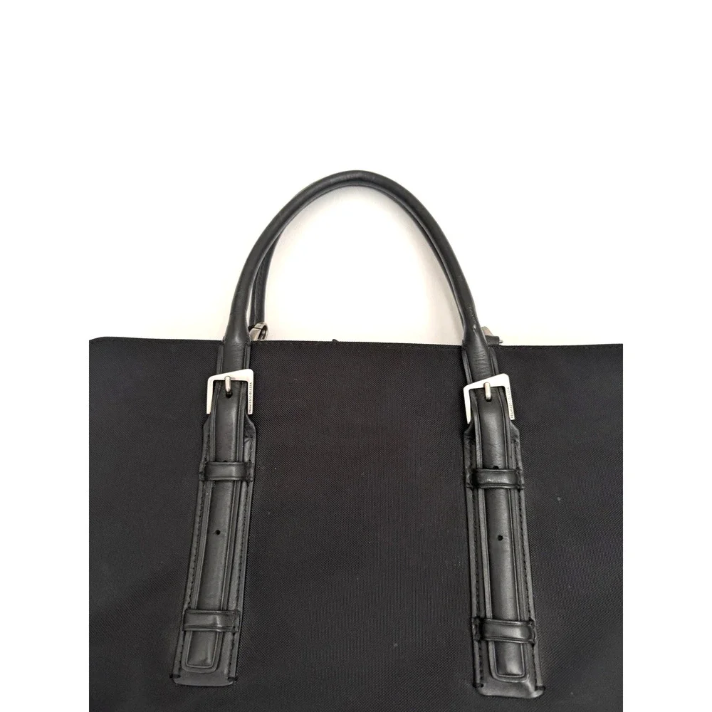 Francesco Biasia Work Tote Bag Black Nylon Leather-Trim Office Laptop Organizer